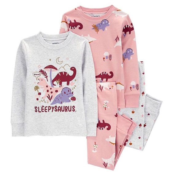 Carter's Other - NWT Carter's Pink and Gray Dinosaur Pajama 4 Piece Set Size 3T